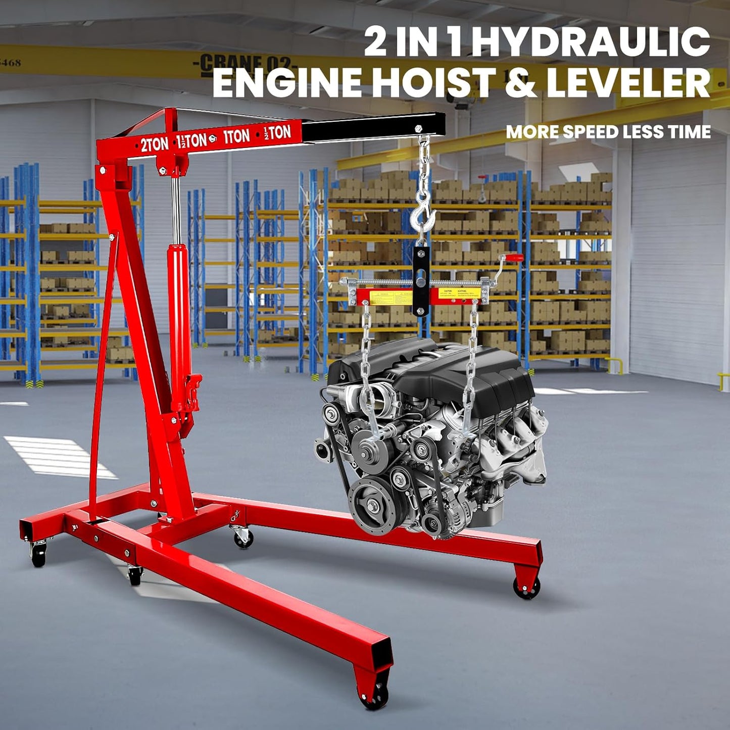 2.5 ton Engine Lift Cherry Picker with 8 ton Hydraulic Pump -5500 lbs Heavy Duty Engine Lift Crane 60.6x37x56.2, Foldable Design with 6 Swivel Wheels - for Mechanics, hobbyists and Home Users (Red)