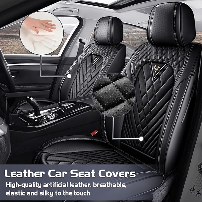 Truck Seat Covers for Ford F350 2011-2026, Waterproof Premium Leather Full Coverage Car Seat Cover, Muscle Sport Style Auto Interior Seat Cover Sets (Front Set/Black)