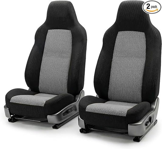 FH Group Automotive Front Car Seat Covers for SUV, Trucks, Sedan and More - Universal Fit Front High Back Design Interior Accessories - 3D Mesh Fabric Center Panel - Gray