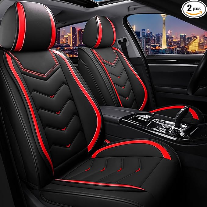 CTDS Car Seat Covers for Chevy Malibu 2000-2026, Stylish Sport Seat Cover, Premium Nappa Leather Car Seat Cover. Automobile Seat Covers Sets.(Standard 2 Seats/Black Red)