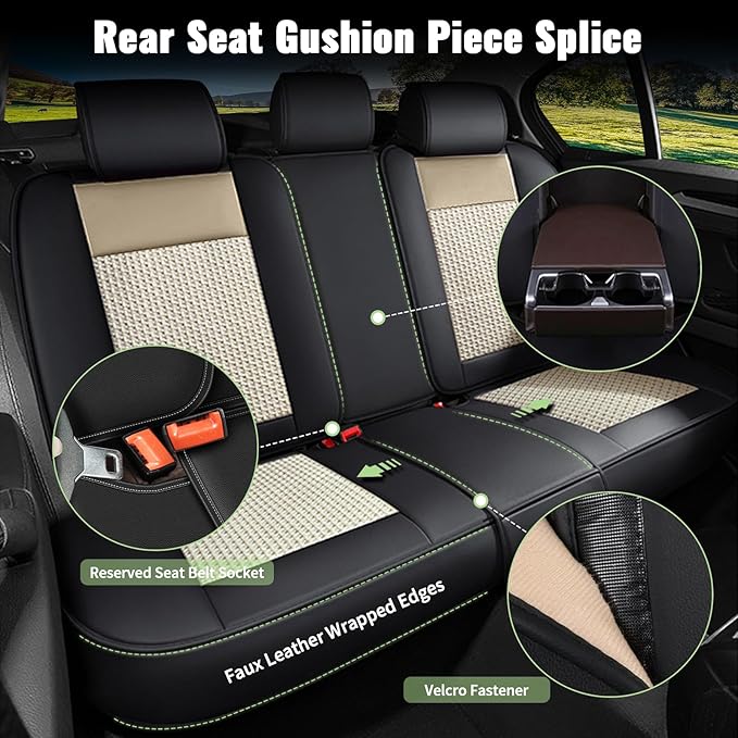 Car Seat Covers Full Set for Nissan Murano 2011-2025 2026 - Breathable Cooling Ice Silk Leather Seat Cover - 5 Seats Vehicle Seat Cushion Protector Auto Accessories (Black&Beige)