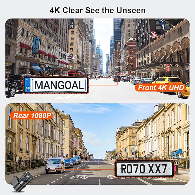 Mangoal Front 4K & Rear 1080p Dash Cam Fit for Ford Mustang S550 2022-2023(with a Big Cover), EcoBoost Premium GT Premiun Mach 1(Model A), WiFi & App, 128GB Card