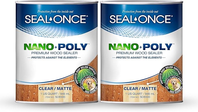 Seal-Once Nano+Poly Penetrating Wood Sealer with Polyurethane - Premium Waterproof Sealant - 2 Gallon & Clear