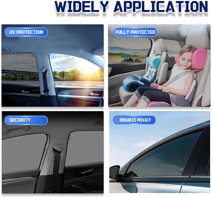 Car Rear Window Screens for Side Windows, 2 Pack Side Window Sun Shades,Stretchy Mosquito Net Cover Fit Cars SUVs - Up to 36.22”x55.1”