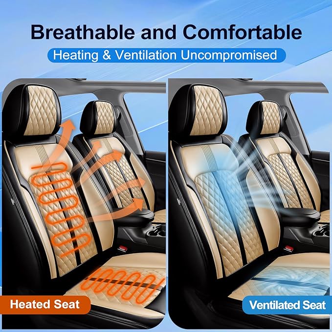 Fit CX-30 Car Seat Covers for Select Mazda CX30 2020-2025, Premium Full Coverage Leather, Airbag Compatible, Waterproof All Weather Seat Protector, Front Pair Black+Beige