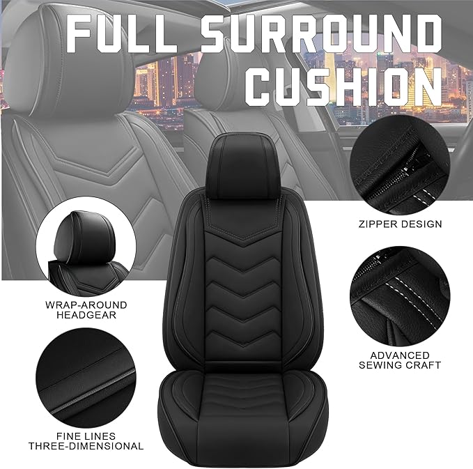 CTDS Car Seat Covers for Chevy Trax 2015-2026, Stylish Sport Seat Cover, Premium Nappa Leather Car Seat Cover. Automobile Seat Covers Sets.(Standard 5 Seats/Pure Black)