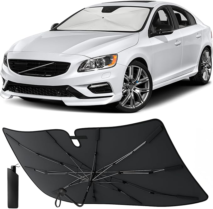 EcoNour Umbrella Windshield Sun Shade for Car | Foldable Umbrella Sun Shield | UV & Heat Protection for Front Window Shade with Storage Pouch | Fits Coupe, Sedan & Hatchbacks | Small 52"x31"