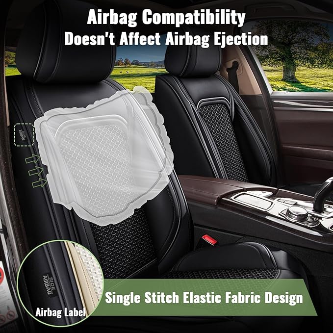 Car Seat Covers Full Set for Toyota Venza 2009-2021: Breathable Cool Ice Silk Leather Seat Covers (Black)