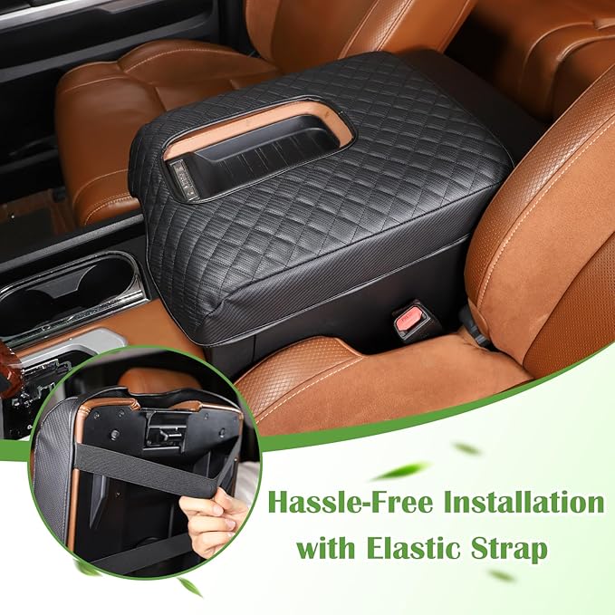 LLKUANG Car Center Console Armrest Cover Pad Fit for Toyota Tundra 2007-2021 Waterproof Leather Seat Armrest Box Cushion Pad Protector (Carbon Fiber Texture)