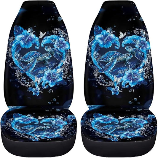 BIGCARJOB Turtle Couple Car Seat Covers Set Universal Car Interior Seat Rugs 2 Pcs Auto Front Seat Protector Set for Men Women Car Accessories Set
