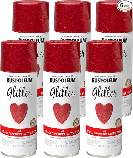 Rust-Oleum 268045-6PK Specialty Glitter Spray Paint, 10.25 Oz, Red, 6 Pack
