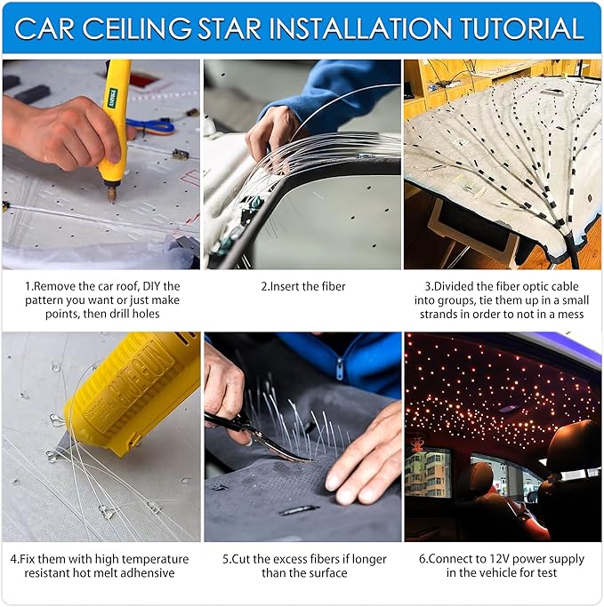 ATOKEE 16W Mixed 295pcs 9.8ft Fiber Optic Lights, Sound Activated Starlight Headliner Kit for Car Home Ceiling Decor, Controlled Via Bluetooth App / 28-Key RF Remote