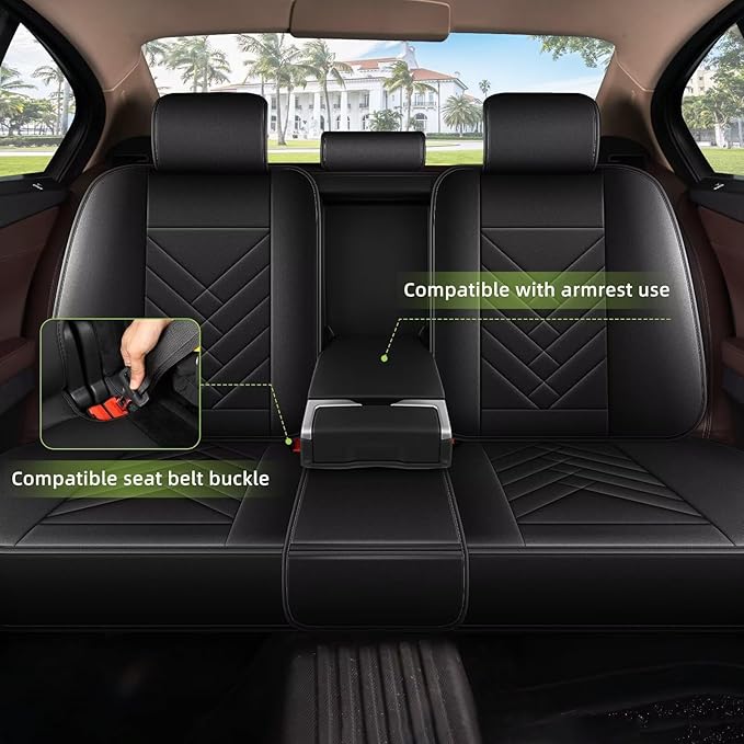 AOMSAZTO Full Set Seat Covers Fit for VW/Volkswagen Jetta 2007-2026: 2 Row 5 Seats Faux Leather Waterproof Seat Covers Automotive Seat Cushion Protector(Black)