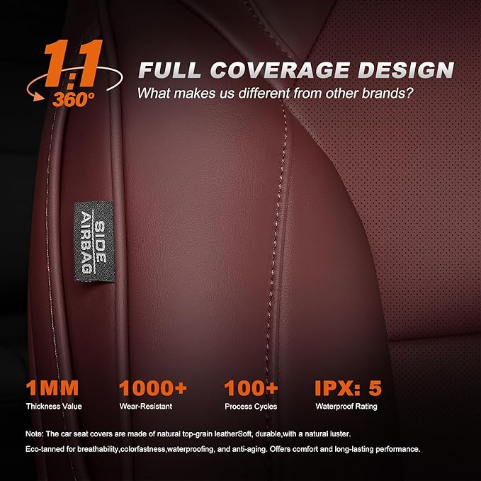 AOMSAZTO Seat Covers for Model 3 2024 2025 (Not Performance)-Full Set Leather Waterproof Car Seat Covers Airbag-Ready Design for Tesla Model 3(with Armrest & Rear Door Pads Cover)-Wine Red