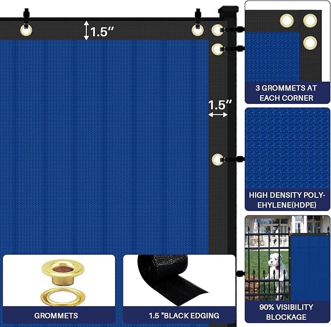 Windscreen4less Privacy Fence Screen Heavy Duty Windscreen Fencing Mesh Fabric Shade Net Cover with Brass Grommtes for Outdoor Wall Garden Yard Pool Deck, 8'x222' Blue