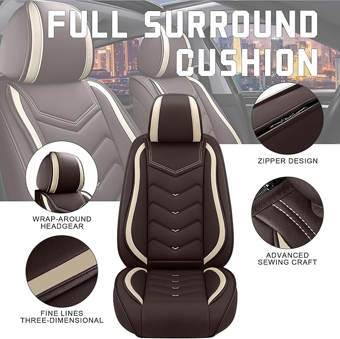 CTDS Car Seat Covers for Chevy Trax 2015-2026, Stylish Sport Seat Cover, Premium Nappa Leather Car Seat Cover. Automobile Seat Covers Sets.(Standard 2 Seats/Coffee Color)