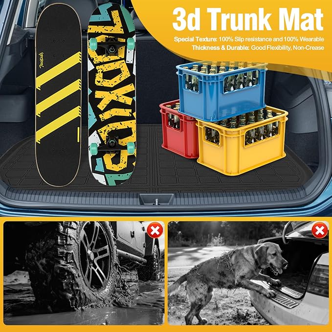 Trunk Liner Cargo Liners for 2009-2019 Ford Flex, 2010-2019 Lincoln MKT Behind 2nd Row Rear Trunk Floor Mats 3D Boot Tray All-Weather TPE Black