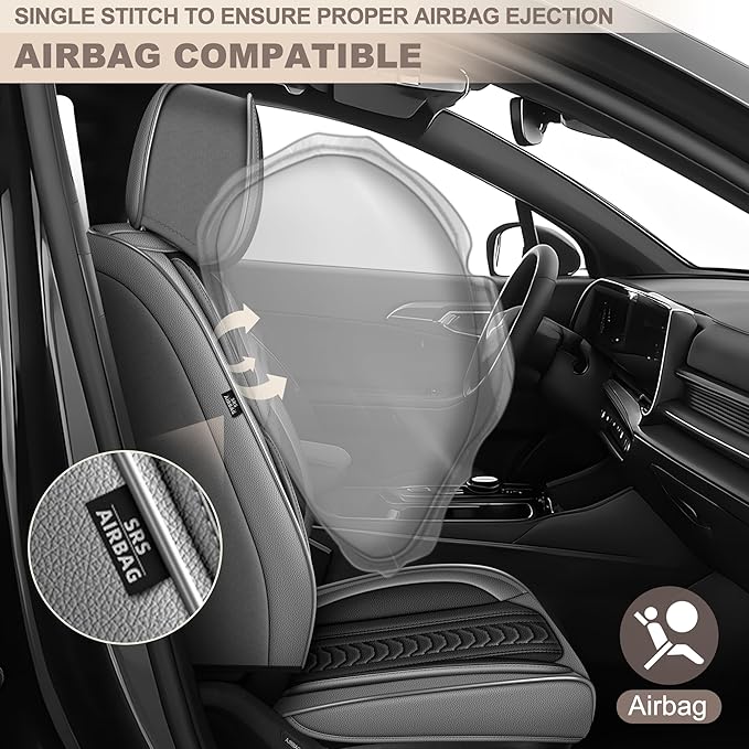 TTX LIGHTING for Honda HR-V 2016-2026 Seat Covers: Waterproof Leather Seat Protector with Airbag Compatible (2 Front Seats,Black&Gray)