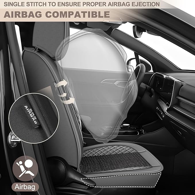 TTX LIGHTING for Ford Flex 2011-2019 Car Seat Covers, Breathable Ice Silk & Leather Seat Protector, Cool & Anti-Sweat for Long Driving, Airbag Compatible, 5 Seats Full Set (Black&Gray)