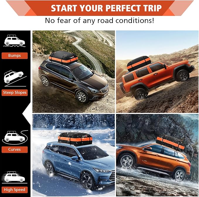 21 Cubic Ft Rooftop Cargo Carrier, Waterproof Car Roof Bag for Vehicles with or Without Rack, Soft Roof Top Luggage Bag for Travel, Camping, Moving(Soft car roof Bag, 21 Cubic feet)