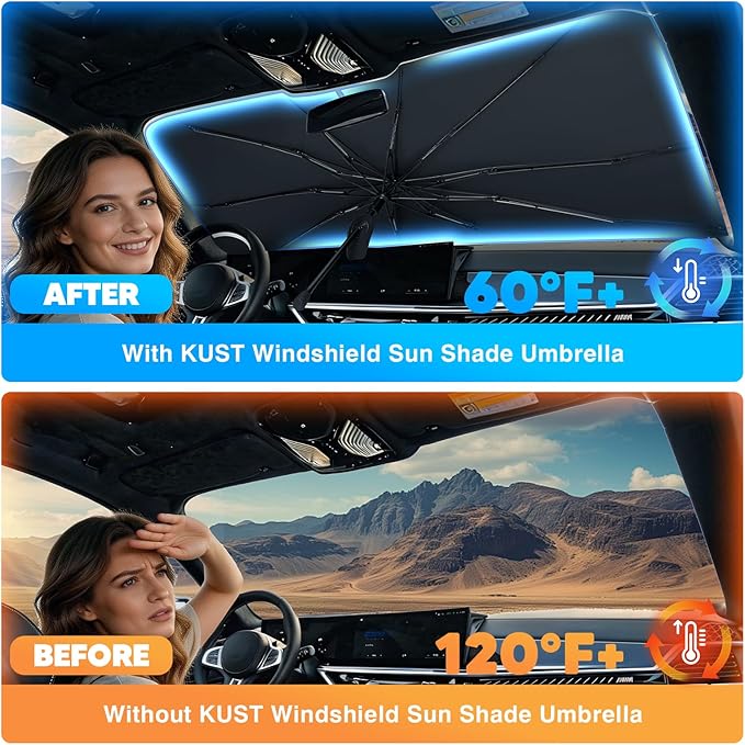 KUST Custom Fit Windshield Sun Shade Umbrella for 2022-2026 Honda CRV CR-V CR V | Foldable Sunshade with Bendable Handle | Blocks Heat & UV Scratch Resistant Keep Cool Sunshield