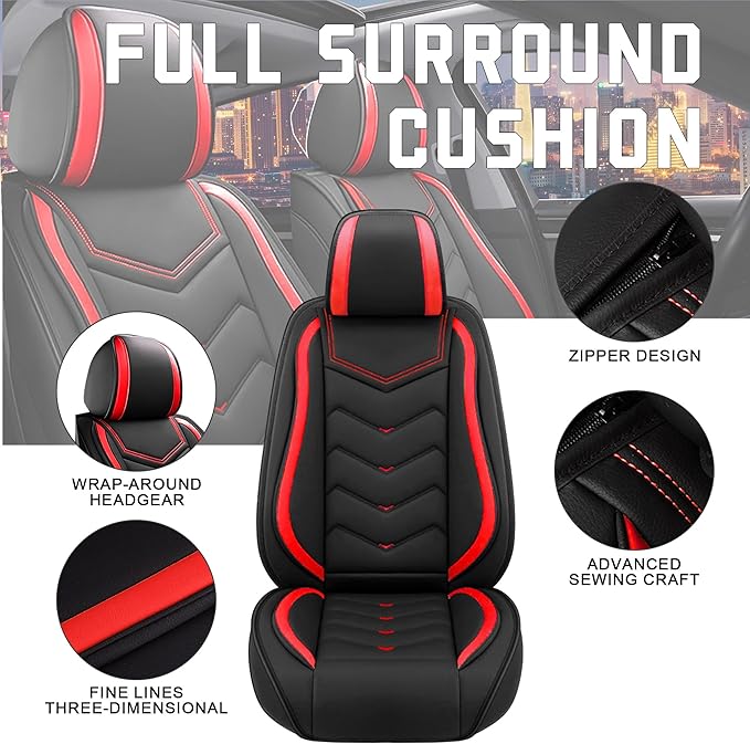 CTDS Car Seat Covers for Chevy Trax 2015-2026, Stylish Sport Seat Cover, Premium Nappa Leather Car Seat Cover. Automobile Seat Covers Sets.(Standard 2 Seats/Black Red)