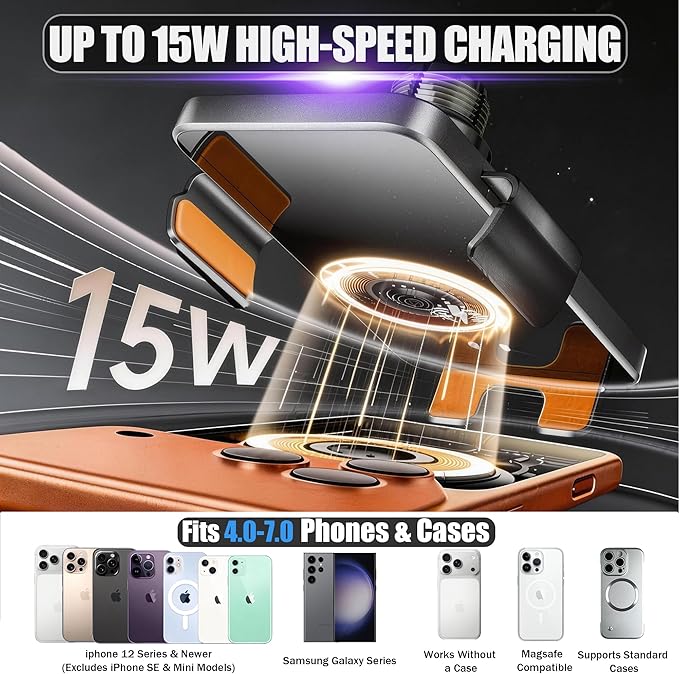 Car Phone Mount for 2019-2025 Toyota RAV4, Smart Auto-Clamping for 7/8" Screen Only (LE/XLE/Adventure), 15W Wireless Fast Charging, Premium Aluminum Holder, Without Blocking Airflow (Not Fit 9/10.5")