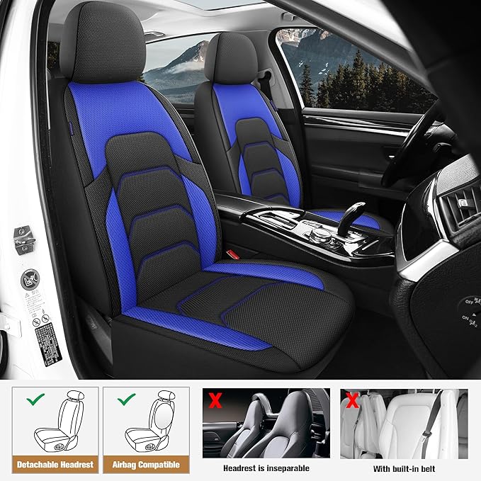 CAROMOP 3D Air Mesh Car Seat Covers Full Set,Breathable and Durable Seat Covers for Cars,Split Bench Compatible,Universal Fit for SUV,Vans,sedans, Trucks, Automotive Interior Covers(5-Seat Black/Blue)