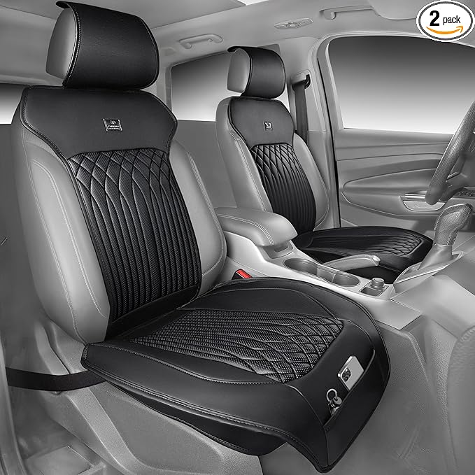 CAR PASS Car Seat Protector, Sideless Seat Covers for Cars, All Season Waterproof Nappa Leather Breathable Front Seats Cushion with Storage Pocket Universal Fit Vehicle Car SUV Truck, 2 Pack All Black