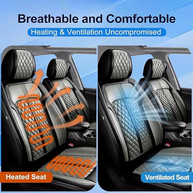 Fit Mazda 3 Car Seat Covers for Select Mazda 3 2010-2019 - Full Coverage Leather, Airbag Compatible, Waterproof & All Weather Seat Cushion Protector, Full Set, Black+Gray