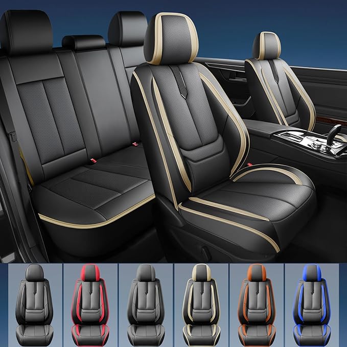 Fit Passport Car Seat Covers for Honda Passport 2019-2025 2026 -Upgraded Premium Waterproof & Breathable Leather,Airbag Compatible,All-Weather Seat Cushion Protector,Full Set,Black-Beige