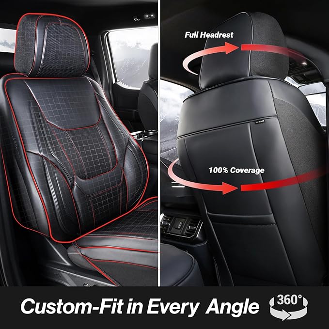 Coverland Custom Fit Car Seat Covers for Car Compatible with [Camry, Accord, Altima, G20, I35, G37, Escort, Capri] Premium Waterproof Non-Slip Interior Seat Protector [Front Black- Size Chart A12]