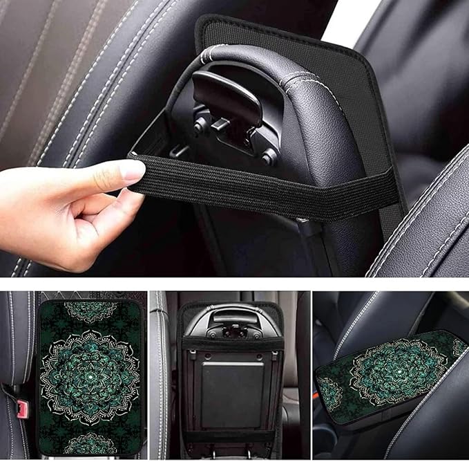 Dreaweet Turquoise Lotus Mandala Arm Rest Cover for Car Women Bohemian Car Accessories Soft Scratch-Proof Center Console Pad Universal Armrest Cover for SUV Truck Sedan