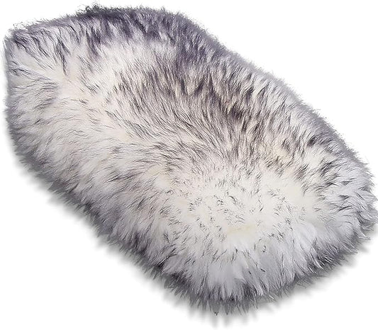 Andalus Brands Pure Australian Sheepskin Fluffy Car Center Console Cover, Luxurious Non-Shedding Furry Arm Rest Cover for Car, Versatile for All Seasons, White & Black Tip - (11.47" X 6.3")