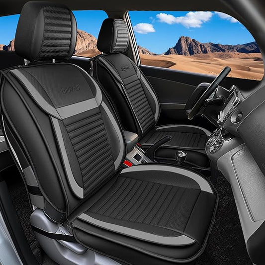 LINGVIDO Full Set Car Seat Covers, Faux Nappa Leather, Airbag Compatible and Waterproof Protectors for Sedans SUVs, Breathable Interior for Active Families, Pets, and Commuters (5 Seats, Black/Gray)