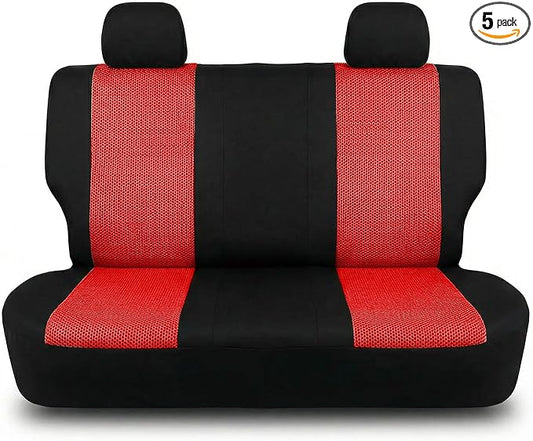 FH Group Automotive Rear Car Seat Covers for SUV, Trucks, Sedan and More - Universal Fit Front High Back & Rear Solid Bench Design Interior Accessories - 3D Mesh Fabric Center Panel - Red
