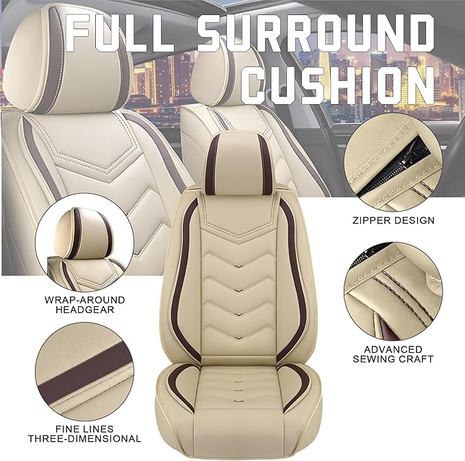 CTDS Car Seat Covers for Chevy Trax 2015-2026, Stylish Sport Seat Cover, Premium Nappa Leather Car Seat Cover. Automobile Seat Covers Sets.(Standard 2 Seats/Beige)