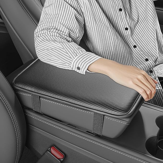 Car Armrest Covers, Vehicle Center Console Cover, Middle Storage Pad, Dog & Cat Paws Protetor, Carbon Fiber PU Leather, Waterproof, Anti-slip, Auto Interior Accessories, Black, Large Size