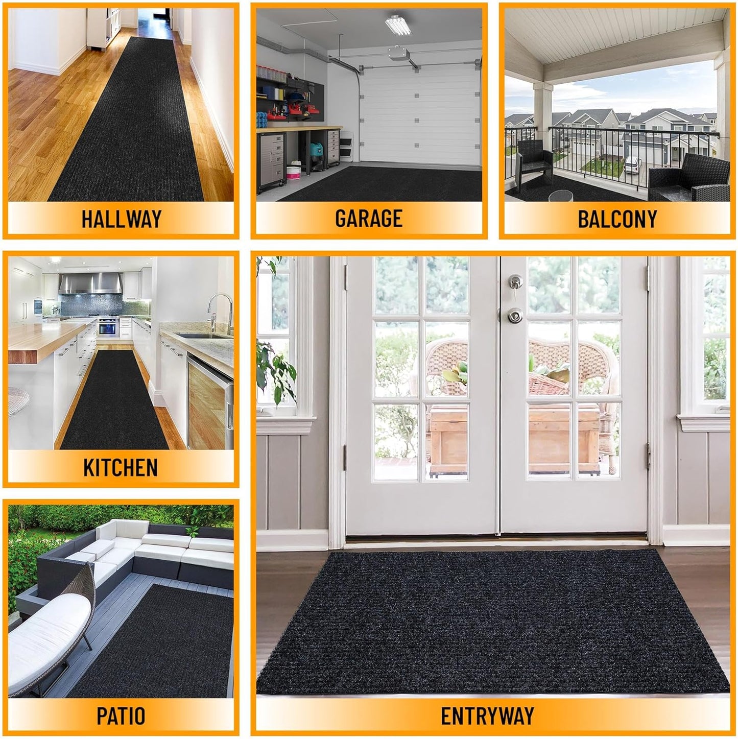 Ottomanson 6'6" x 19' Hallway Runner with Scraper Pile - Extra Durable Non-Slip Rug Mat for Indoor & Outdoor Use - Ideal for Kitchen, Entryway & Garage - High-Traffic Carpet, Black