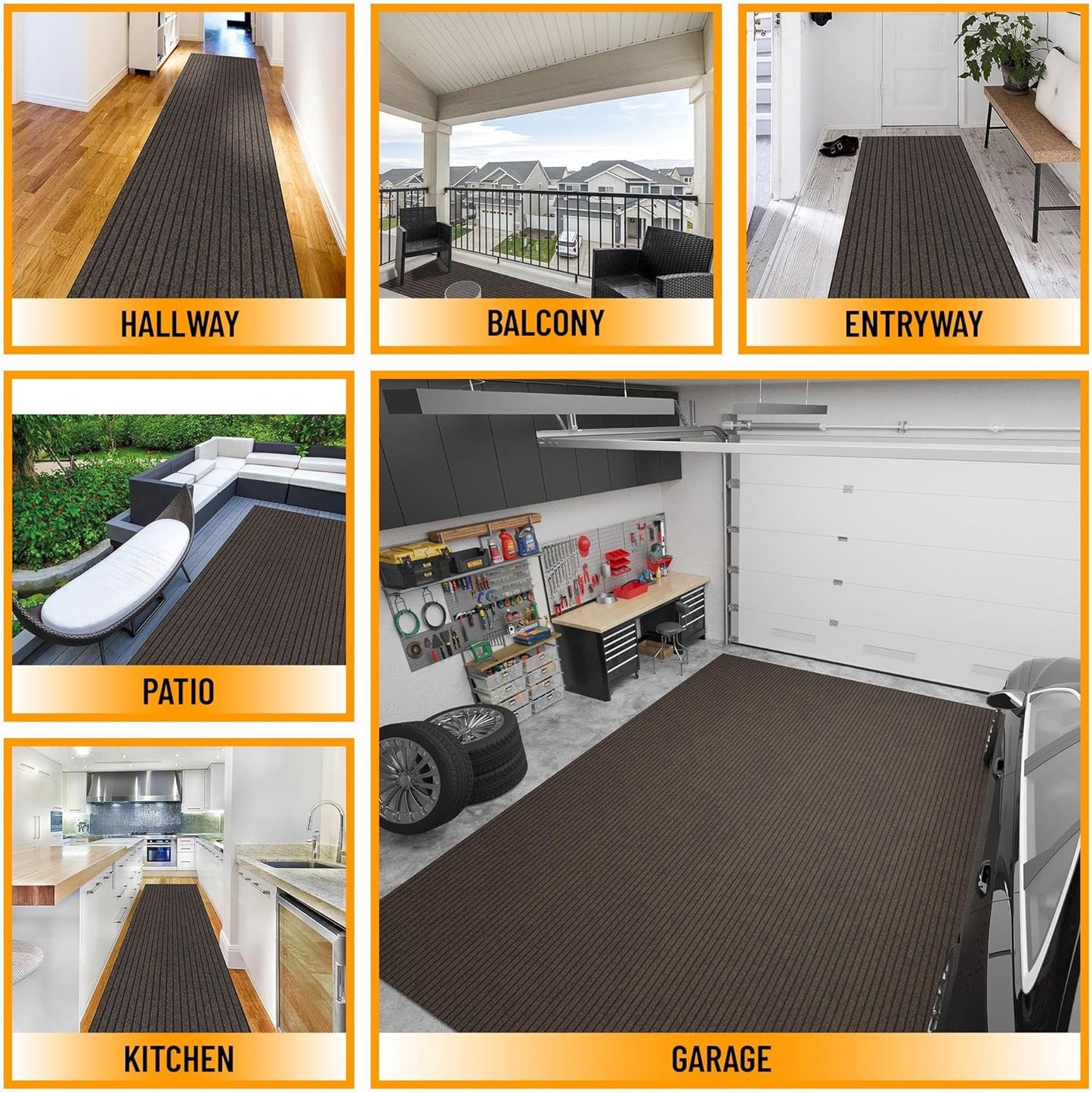 Ottomanson 2'7" x 17' Hallway Runner with Scraper Pile - Extra Durable Non-Slip Rug Mat for Indoor & Outdoor Use - Ideal for Kitchen, Entryway & Garage - High-Traffic Carpet, Brown