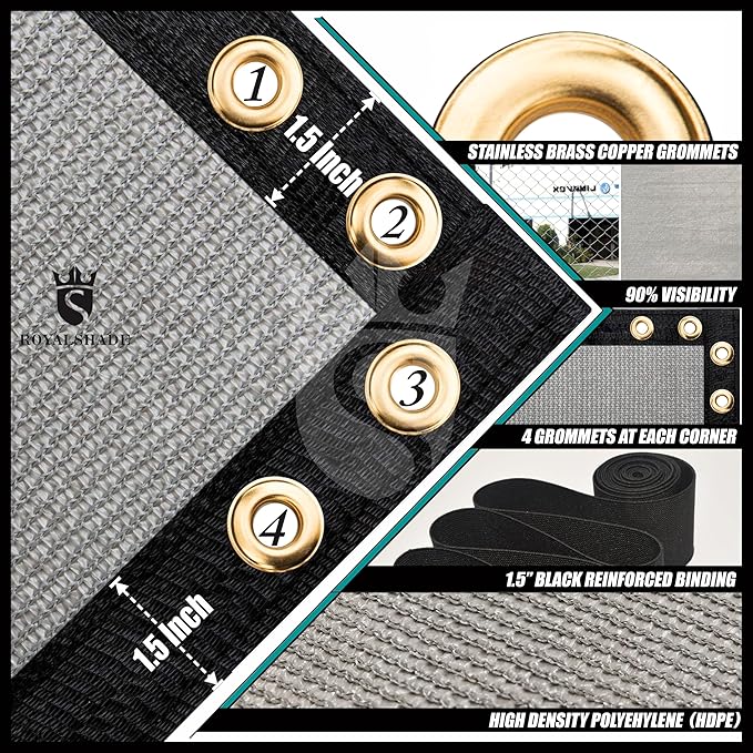 Royal Shade Custom Size 5' x 187' Grey Fence Privacy Screen Windscreen Cover Netting Mesh Fabric Cloth - Cable Zip Ties Included (We Make Custom Size)