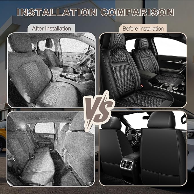 TTX LIGHTING for Chevy Trailblazer 2021-2026 Car Seat Covers, Breathable Ice Silk & Leather Seat Protector, Cool & Anti-Sweat for Long Driving, Airbag Compatible, 2 Front Seats (Black)