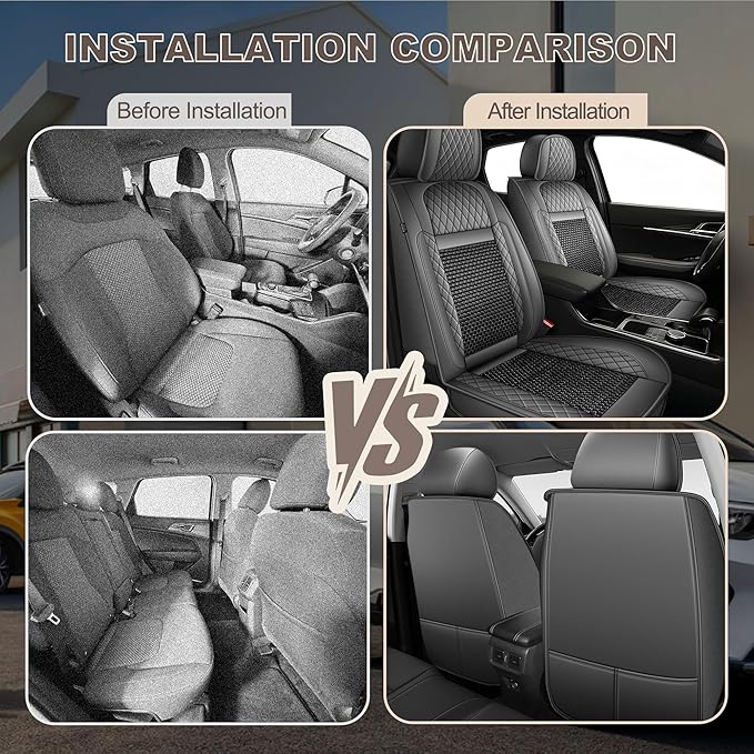 TTX LIGHTING for Mazda CX-5 2013-2026 Car Seat Covers, Breathable Ice Silk & Leather Seat Protector, Cool & Anti-Sweat for Long Driving, Airbag Compatible, 2 Front Seats (Black&Gray)