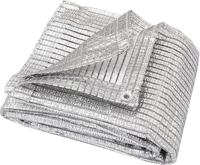 65% Aluminum Foil Shade Cloth with Grommets,12ft x 20ft, Mesh Sun Block Fabric Cover, Canopy, Privacy Screen for Outdoor Patio, Garden, Backyard, Silver