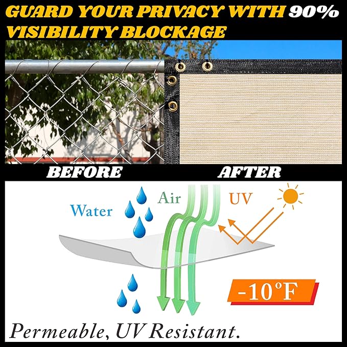 Royal Shade Custom Size 6' x 1' Beige Fence Privacy Screen Windscreen Cover Netting Mesh Fabric Cloth - Cable Zip Ties Included (We Make Custom Size)
