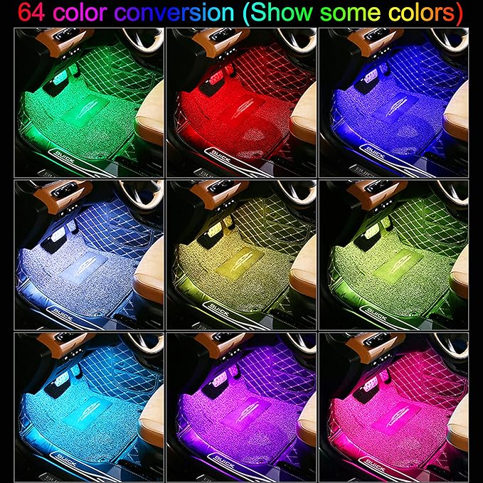 Car Footwell Interior Atmosphere Lights, Multicolor RGB Car Ambient Lighting Kit, DIY Mode Sound Active Music Sync, APP Control DC 12V