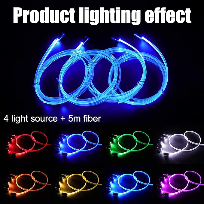 5 Meters Optic Fiber Car Ambient Lighting with RF Remote Control 8 Colors Multicoloured Music Interior Lighting Kit DC 12V 1W