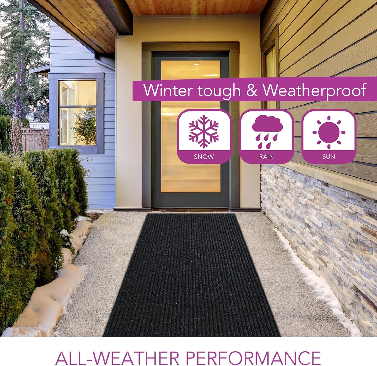 iCustomRug Spartan Weather Warrior Indoor/Outdoor Utility Ribbed Carpet Runner with Non-Slip Thermoplastic Rubber Backing, 4ft X 48ft in Black