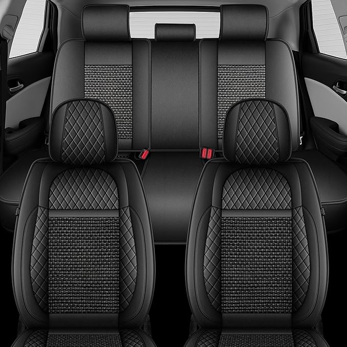 TTX LIGHTING for Kia Seltos 2021-2026 Car Seat Covers, Breathable Ice Silk & Leather Seat Protector, Cool & Anti-Sweat for Long Driving, Airbag Compatible, 5 Seats Full Set (Black)