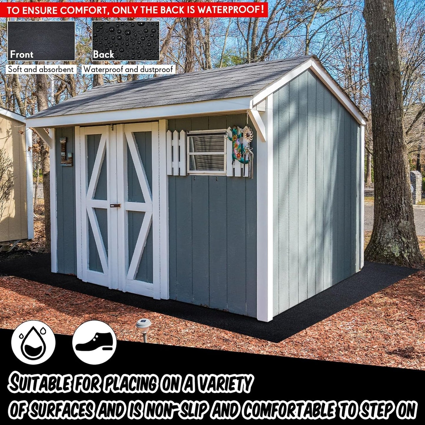 Haull Outdoor Storage Shed Floor Moat Waterproof Outdoor Carport Mat Thickened Soft Patio Furniture Pad Washable with Non Slip Backing, Storage Shed Not Included(8.2 x 8.2 ft)